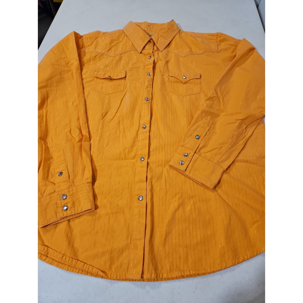 Wrangler 20X Button Up Shirt Womens XXL Orange Long Sleeve Pockets Jeweled (A718